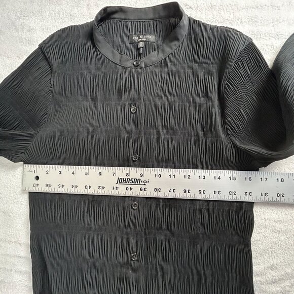 Rag & Bone Womens Pleated Button-Up Blouse Medium Black Long Sleeve Lightweight - Picture 7 of 8